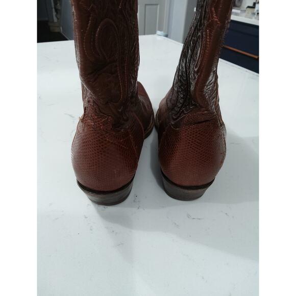 Mens Western Reptile skin cowboy boots SZ 10 brown Point toe made USA Los Altos - Picture 12 of 12